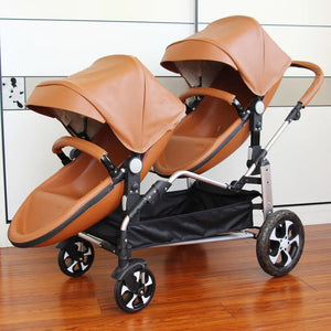 Poussette de luxe en cuir PU pour Bébé, poussette jumelle, coquille d'oeuf