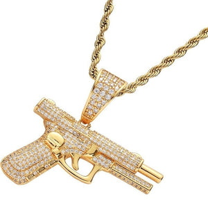 Collier avec pendentif en zircon incrusté de style hip hop