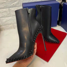 Charger l&#39;image dans la galerie, Bottines en cuir véritable à talons hauts et fins pour femmes
