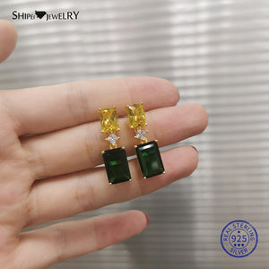 Boucles d'oreilles en émeraude verte naturelles en or et en argent sterling 925