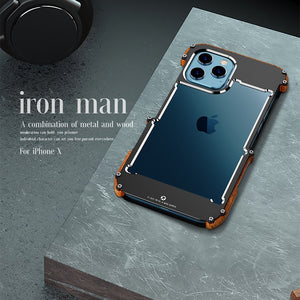 Coque antichoc en aluminium et en bois  pour iphone