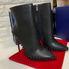 Charger l&#39;image dans la galerie, Bottines en cuir véritable à talons hauts et fins pour femmes
