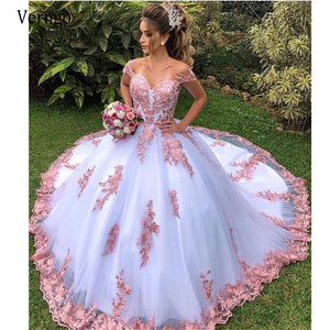 Robe de mariée  en dentelle rose, épaules dénudées pour femmes