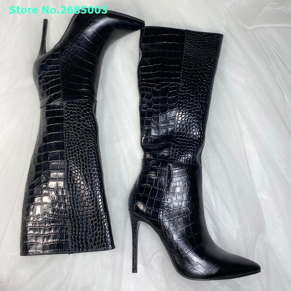 Bottes noires en peau de crocodile pour femmes