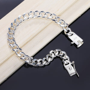 Bracelet avec boucle carrée en argent sterling 925 pour hommes et femmes