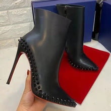 Charger l&#39;image dans la galerie, Bottines en cuir véritable à talons hauts et fins pour femmes
