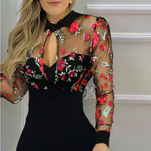 Robe en dentelle à manches longues pour femmes