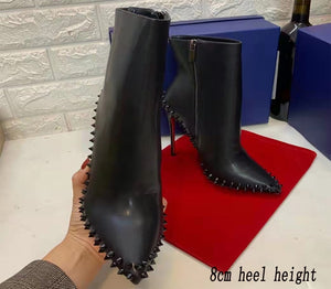 Bottines en cuir véritable à talons hauts et fins pour femmes