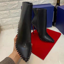 Charger l&#39;image dans la galerie, Bottines en cuir véritable à talons hauts et fins pour femmes
