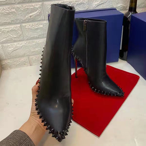 Bottines en cuir véritable à talons hauts et fins pour femmes