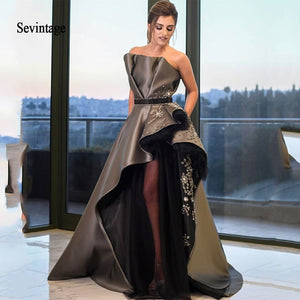 Robe de soirée asymétrique en satin et dentelle pour femmes