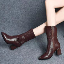 Charger l&#39;image dans la galerie, Bottes en cuir PU à talons hauts épais pour femmes
