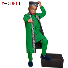 Charger l&#39;image dans la galerie, Vêtements africains, T-shirt + pantalon + Gilet long + chapeau pour enfants
