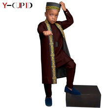 Charger l&#39;image dans la galerie, Vêtements africains, T-shirt + pantalon + Gilet long + chapeau pour enfants
