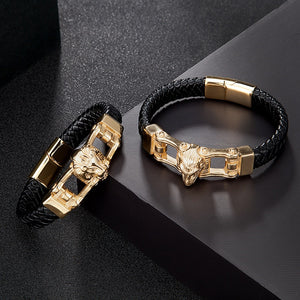 Bracelet en acier inoxydable de luxe en tête de lion pour hommes