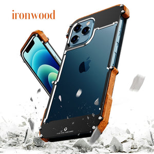 Coque antichoc en aluminium et en bois  pour iphone