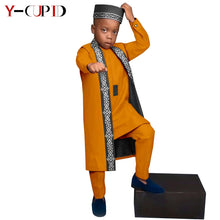 Charger l&#39;image dans la galerie, Vêtements africains, T-shirt + pantalon + Gilet long + chapeau pour enfants
