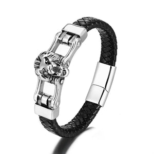 Bracelet en acier inoxydable de luxe en tête de lion pour hommes