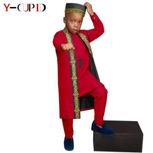 Charger l&#39;image dans la galerie, Vêtements africains, T-shirt + pantalon + Gilet long + chapeau pour enfants
