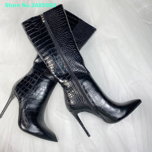 Bottes noires en peau de crocodile pour femmes