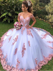 Robe de mariée  en dentelle rose, épaules dénudées pour femmes