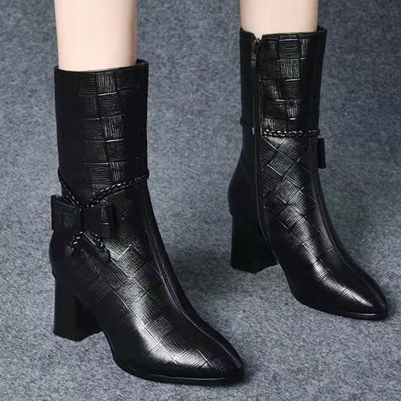 Bottes en cuir PU à talons hauts épais pour femmes