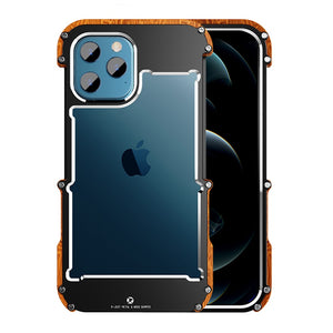 Coque antichoc en aluminium et en bois  pour iphone