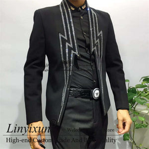 Costume de luxe avec perle, strass, foudre, slim fit pour hommes