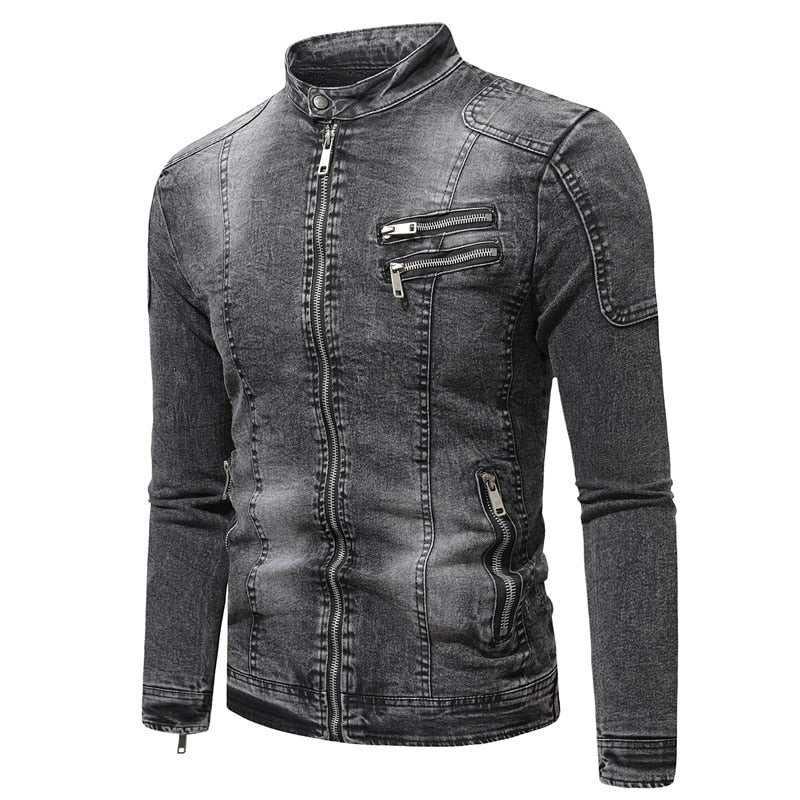 Veste de moto en denim pour hommes