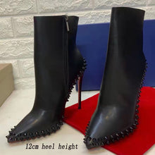 Charger l&#39;image dans la galerie, Bottines en cuir véritable à talons hauts et fins pour femmes
