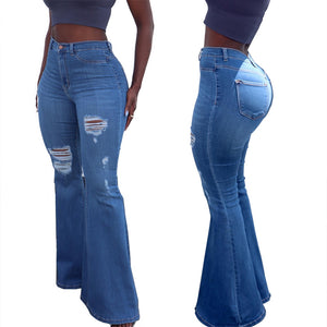 Jean denim déchiré taille haute pour femmes