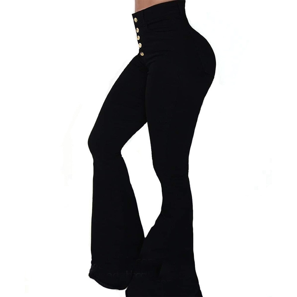 Pantalon couleur unie taille haute pour femmes