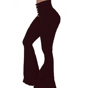 Pantalon couleur unie taille haute pour femmes