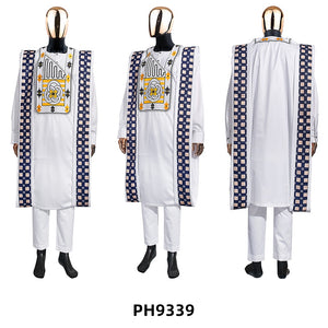 Vêtements africains traditionnels, ensemble 3 pièces, pour hommes