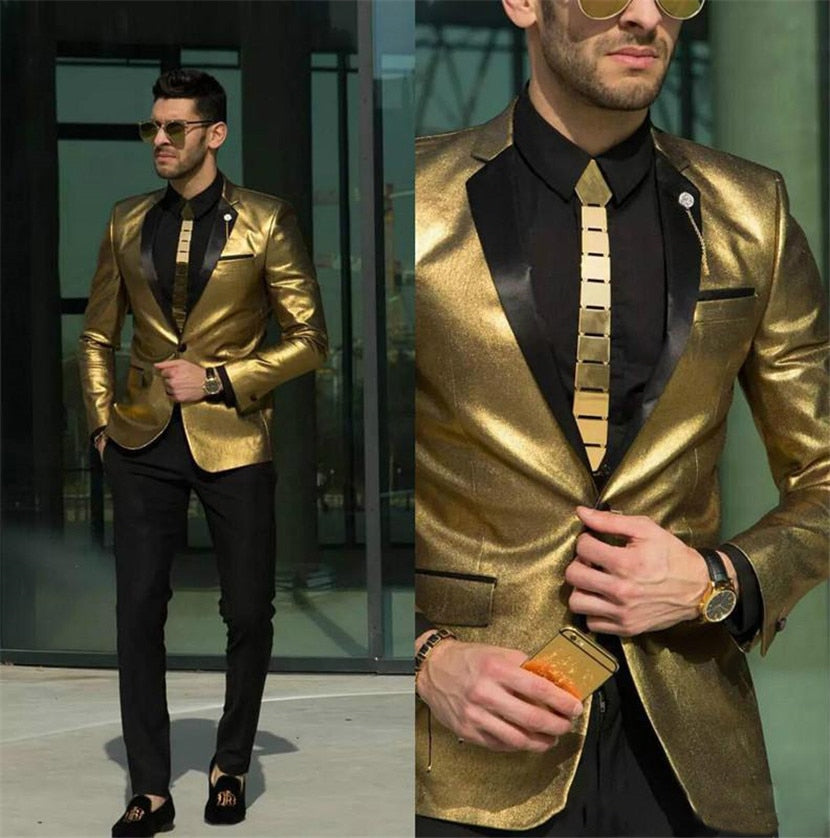 Costume de mariage couleur or brillant pour hommes